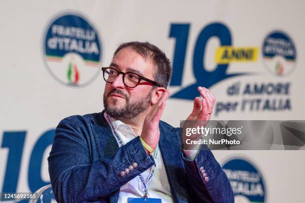 Pierluigi Biondi mayor of L'Aquila during the party for the ten-year anniversary of Fratelli d'Italia in Rome on 17 December 2022.