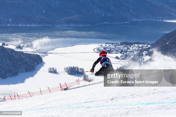 Federica Brignone of Italy skis during the Women's Super G on December 18, 2022 at Corviglia in St Moritz, Switzerland.
