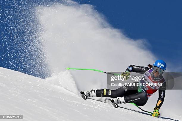 Italy's Elena Curtoni competes in the second Super-G of the FIS alpine skiing Women's World Cup event in Saint Moritz, Swiss Alps, on December 18,...