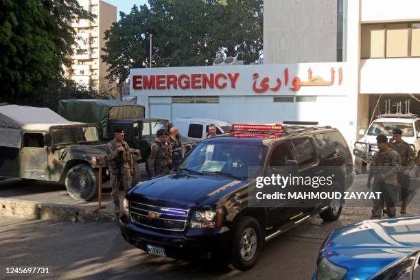 Vehicle carrying the body of Irish soldier Sean Rooney killed on a UN peacekeeping patrol, leaves Hammoud Hospital in the southern city of Sidon on...