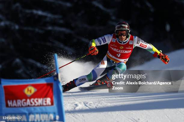 Zan Kranjec of Team Slovenia in action during the Audi FIS Alpine Ski World Cup Men's Giant Slalom on December 18, 2022 in Alta Badia Italy.