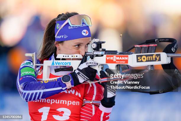 Anais Chevalier-Bouchet of France takes third place during the Women 12.5 km Mass Start at the BMW IBU World Cup Biathlon Annecy-Le Grand Bornand on...