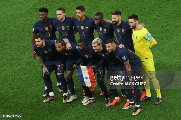 France's midfielder Aurelien Tchouameni, France's midfielder Adrien Rabiot, France's defender Raphael Varane, France's defender Dayot Upamecano,...