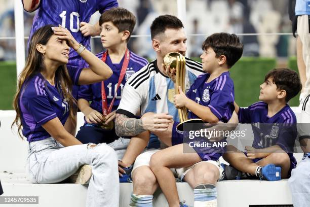 Lionel Messi of Argentina with wife and children after the FIFA World Cup Qatar 2022 final match between Argentina and France at Lusail Stadium on...