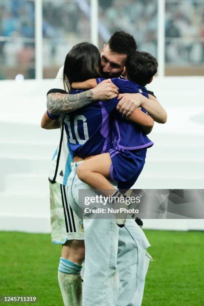 Lionel Messi of Argentina celebrates with his family after the FIFA World Cup Qatar 2022 Final match between Argentina and France at Lusail Stadium...