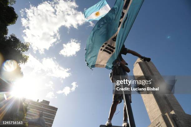 Fans of Argentina celebrate at the National Flag Memorial after their team´s victory in the final match of the FIFA World Cup Qatar 2022 against...