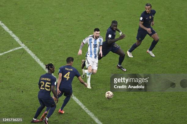 Lionel Messi of Argentina in action during the FIFA World Cup 2022 Final Match between Argentina and France at Lusail Stadium, in Lusail City, Qatar...
