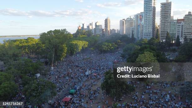 Fans of Argentina celebrate at the National Flag Memorial after their team´s victory in the final match of the FIFA World Cup Qatar 2022 against...