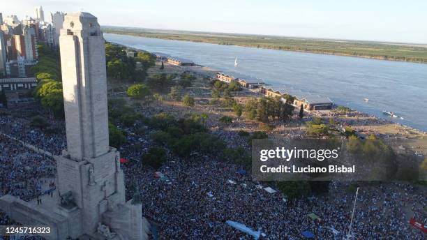 Fans of Argentina celebrate at the National Flag Memorial after their team´s victory in the final match of the FIFA World Cup Qatar 2022 against...