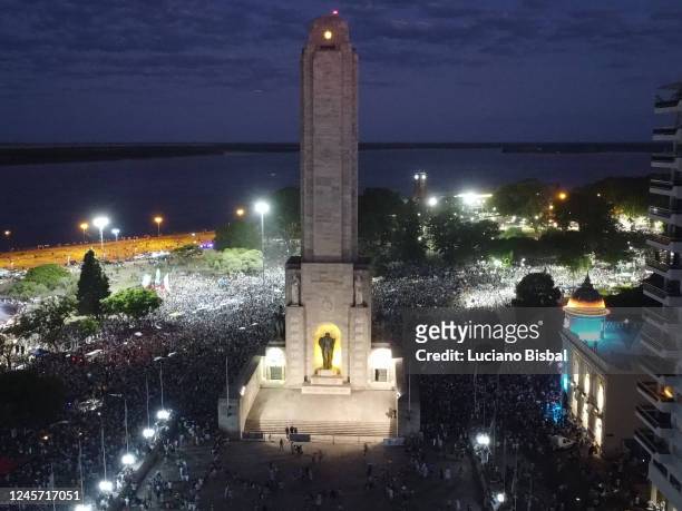 Aerial view as Argentine to celebrate at the National Flag Memorial after their teams victory in the final match of the FIFA World Cup Qatar 2022...
