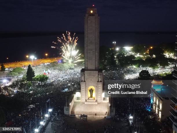 Aerial view as Argentine to celebrate at the National Flag Memorial after their teams victory in the final match of the FIFA World Cup Qatar 2022...