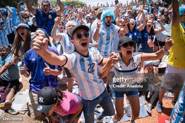 Fans of the Argentine national team in the city of Buenos Aires supporting their team the day of the Qatar 2022 FIFA World Cup final against the...