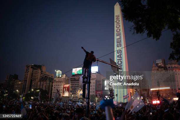 Fans of the Argentine national team in the city of Buenos Aires supporting their team the day of the Qatar 2022 FIFA World Cup final against the...