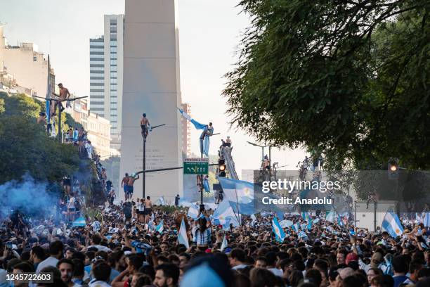 Fans of the Argentine national team in the city of Buenos Aires supporting their team the day of the Qatar 2022 FIFA World Cup final against the...