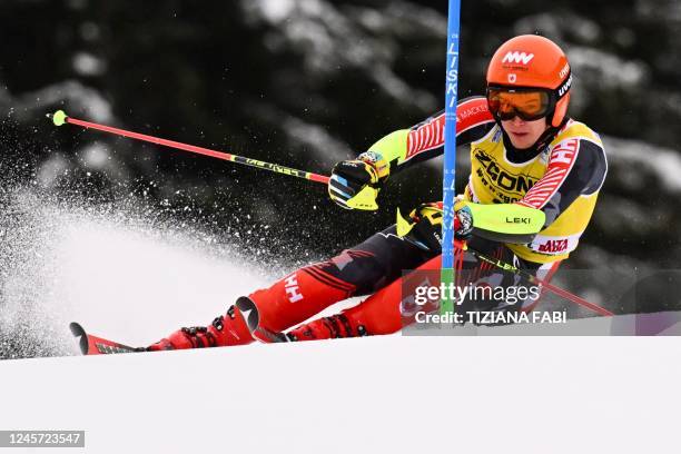 Canada's Erik Read competes in the first run of the Men's Giant Slalom event during the FIS Alpine ski World Cup in Alta Badia, on December 19, 2022.