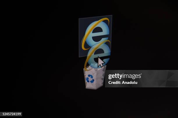 In this photo illustration the logos of Internet explorer and My Computer are seen on a screen in Ankara, Turkiye on December 19, 2022. Binnur Ege...