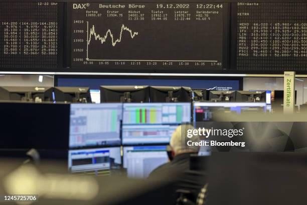 The DAX Index yield curve displayed on a screen at the Frankfurt Stock Exchange, operated by Deutsche Boerse AG, in Frankfurt, Germany, on Monday....