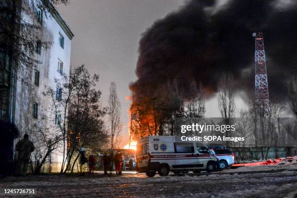 Critical power infrastructure object burns after a Russian drone attack near a residential building in Kyiv. As a result of the night attack by...