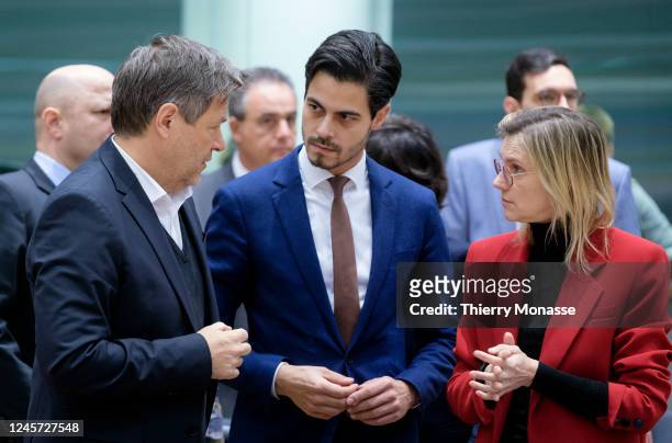 German Minister for Economic Affairs and Climate Action Robert Habeck talks with the Netherlands Minister for Climate and Energy Policy Rob Arnoldus...