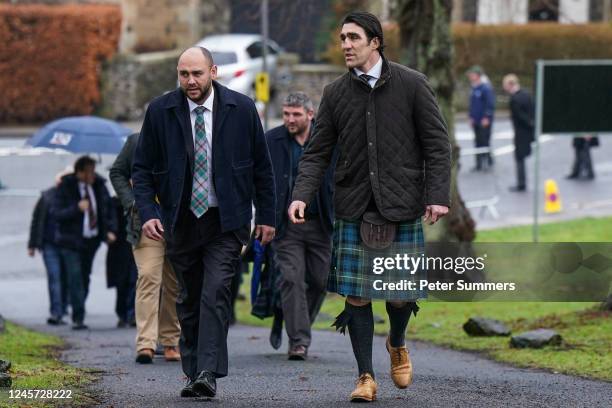 Kelly Brown arrives at Melrose Parish Church for Doddie Weir's memorial service on December 19, 2022 in Melrose, Scotland. Scottish Rugby Union...