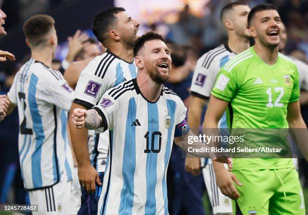 Lionel Messi of Argentina celebrating after the FIFA World Cup Qatar 2022 Final match between Argentina and France at Lusail Stadium on December 18,...