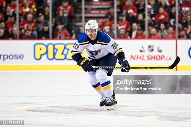 St. Louis Blues Left Wing Brandon Saad skates during the second period of an NHL game between the Calgary Flames and the St. Louis Blues on December...