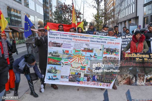 Tigrayan protesters and activists demonstrate in a rally against Ethiopia and Eritrea for the the ongoing war in Tigray region and the alleged...