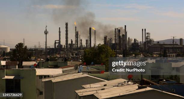 View from the outskirts of the city of the refinery of the state oil company Petroleos Mexicanos . Salamanca, State of Guanajuato, Mexico, Monday,...