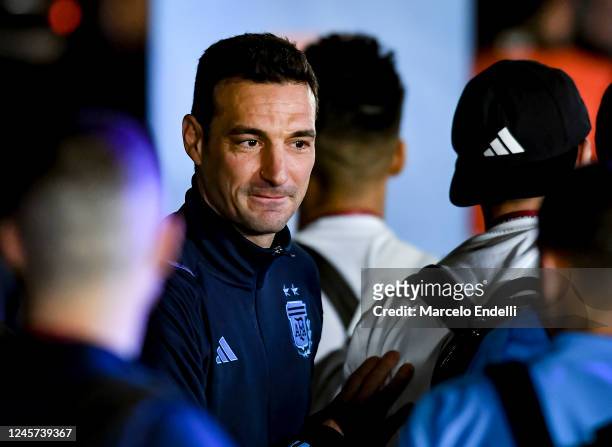 Lionel Scaloni looks on during the arrival of the Argentina men's national football team after winning the FIFA World Cup Qatar 2022 on December 20,...