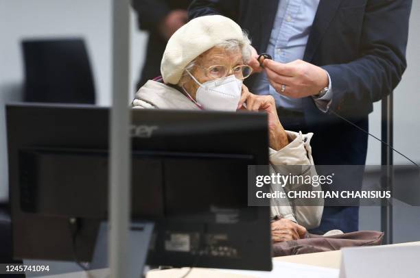 Defendant Irmgard F, a former secretary for the SS commander of the Stutthof concentration camp, waits for the continuation of her trial at court in...