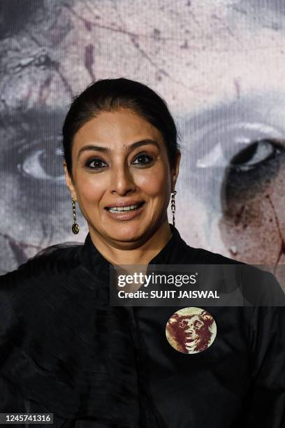 Bollywood actress Tabu poses for pictures during the trailer launch of her upcoming film Kuttey in Mumbai on December 20, 2022.