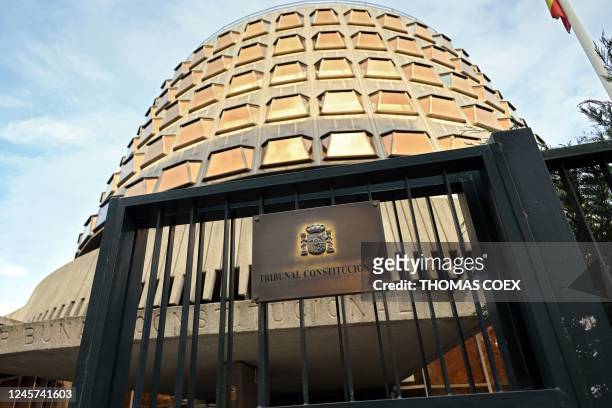 This picture taken on December 20, 2022 shows Spain's Constitutional Court in Madrid on December 20, 2022. - The Constitutional Court has suspended...