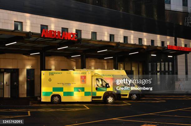 Ambulances parked outside the Emergency Department at the Royal Liverpool University Hospital in Liverpool, UK, on Tuesday, Dec. 20, 2022. Nurses,...