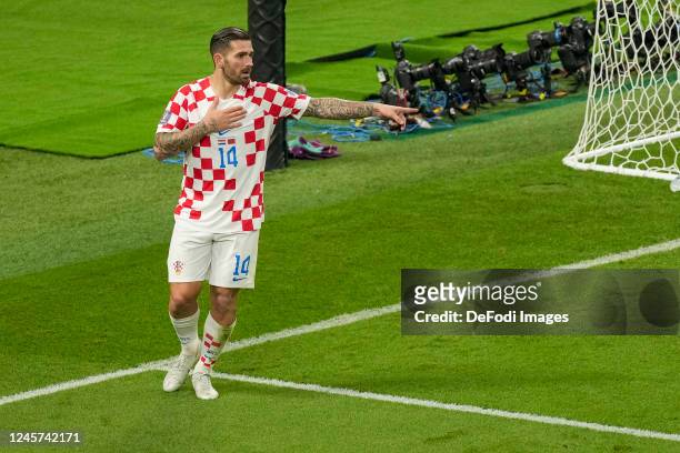 Marko Livaja of Croatia gestures during the FIFA World Cup Qatar 2022 3rd Place match between Croatia and Morocco at Khalifa International Stadium on...