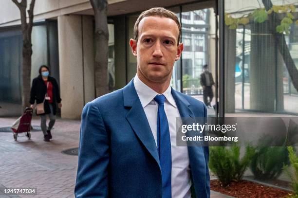 Mark Zuckerberg, chief executive officer of Meta Platforms Inc., arrives at federal court in San Jose, California, US, on Tuesday, Dec. 20, 2022. The...