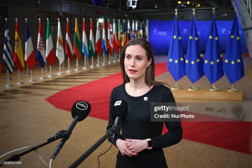 Prime Minister Of Finland Sanna Marin Talks To The Media At A Standup prime-minister-of-finland-sanna-marin-talks-to-the-media-at-a-standup