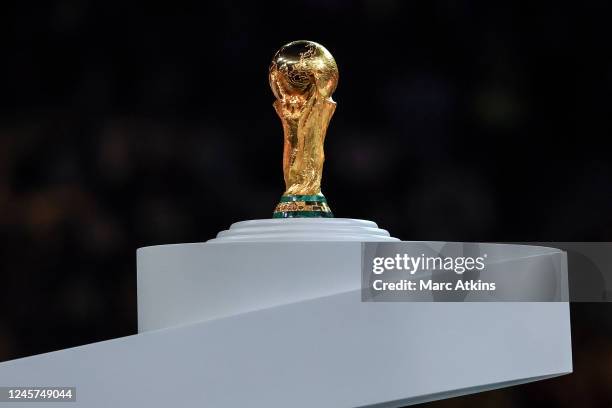 General view of the FIFA World Cup trophy during the FIFA World Cup Qatar 2022 Final match between Argentina and France at Lusail Stadium on December...