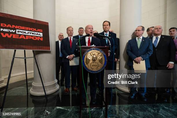 Ranking member Kevin Brady, R-Texas, flanked by House Ways and Means Committee Republcian members hold a news conference in the Longworth House...