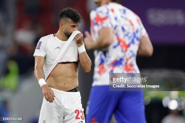 Ramin Rezaeian of Iran during the World Cup match between Iran v USA at the Al Thumama Stadium on November 29, 2022 in Doha Qatar