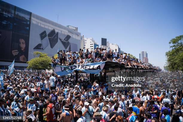 Argentinians celebrating their nationâs third World Cup victory, in the capital Buenos Aires, Argentina on December 20, 2022. On Sunday, Messi-led...