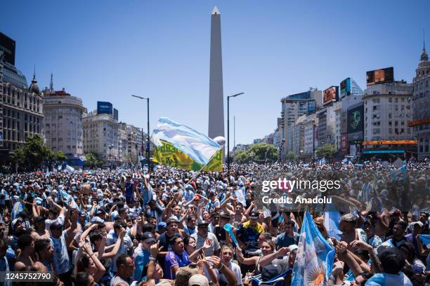 Argentinians celebrating their nationâs third World Cup victory, in the capital Buenos Aires, Argentina on December 20, 2022. On Sunday, Messi-led...