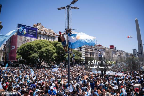 Argentinians celebrating their nationâs third World Cup victory, in the capital Buenos Aires, Argentina on December 20, 2022. On Sunday, Messi-led...