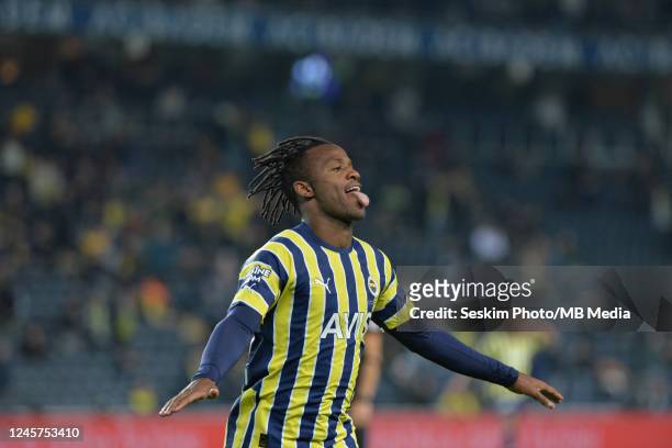 Michy Batshuayi of Fenerbahce celebrates after scoring his team's third goal during the Ziraat Turkish Cup match between Fenerbahce and Istanbulspor...