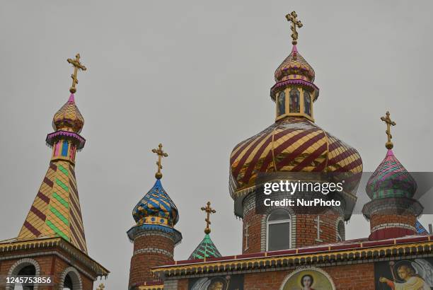 Towers of Saint Panteleimon church in Khmelnytskyi city in western Ukraine. On Tuesday, December 20 in Khmelnytskyi, Khmelnytskyi Oblast, Ukraine.