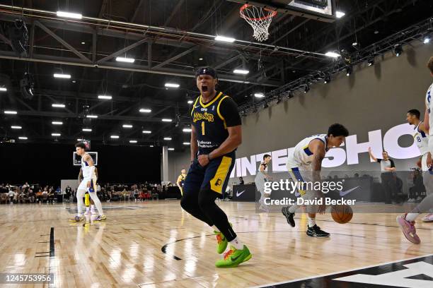 Justin Anderson of the Fort Wayne Mad Ants reacts after his slam dunk during the game against the Santa Cruz Warriors during the 2022-23 G League...