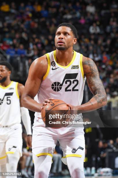Rudy Gay of the Utah Jazz shoots free throw during the game against the Utah Jazz on December 20, 2022 at Little Caesars Arena in Detroit, Michigan....