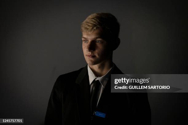 Nicholas Robinson a student at the Drakensberg Boys Choir School, poses for a portrait at the auditorium of the school near Winterton on December 10,...
