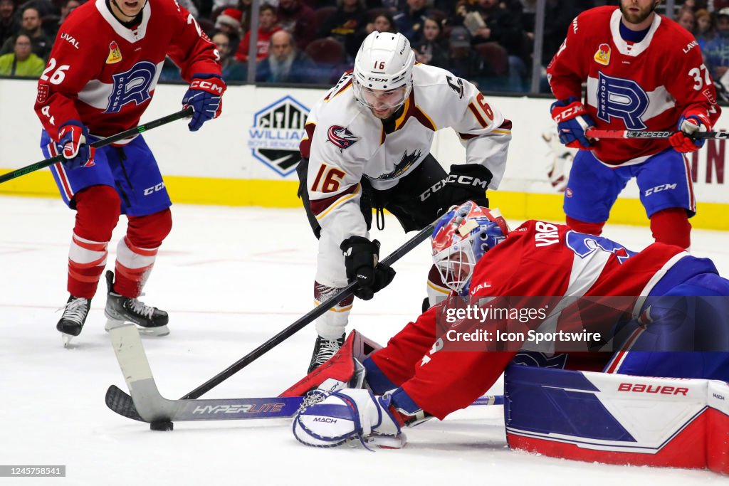 Lhanal Rocker Laval Rocket goalie Joseph Vrbetic defends the shot attempt of... News ...