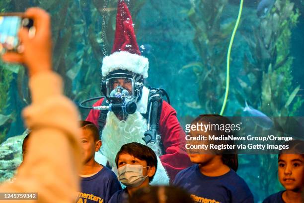 Long Beach, CA SCUBA-diving Santa greets visitors at in the Honda Blue Cavern at the Aquarium of the Pacific in Long Beach, CA, on Tuesday, November...
