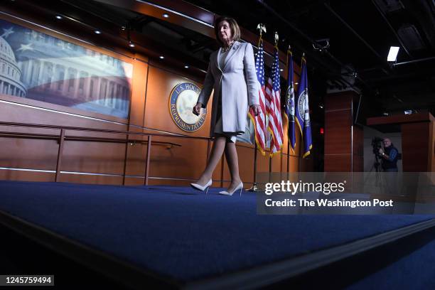 Speaker of the House, Nancy Pelosi leaves after speaking to the media on Thursday October 17, 2019 in Washington, DC. U.S. Ambassador to the European...